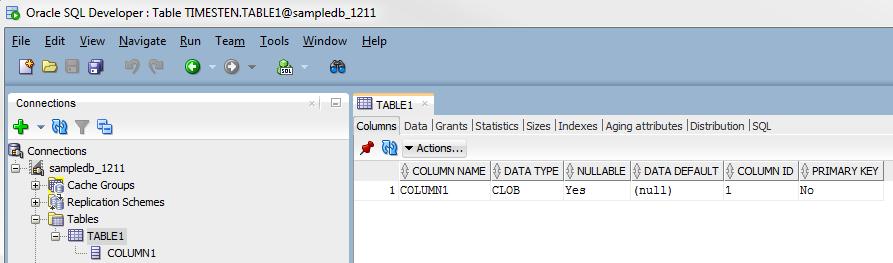 Working with tables To view the data type for your columns, select the table and then choose the Columns tab. You see the LOB data type for your column.