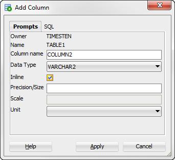 Working with tables Figure 4 21 Viewing the Inline attribute in the Create Table dialog You can also specify the INLINE attribute when adding a column to a table.