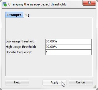 Specify the LRU aging cycle in the Update Frequency field. Then click Apply to change the memory usage thresholds and the LRU aging cycle.