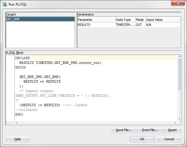 Working with PL/SQL Figure 4 55 Viewing the Run PL/SQL dialog At the bottom of SQL Developer, you see the following tabs: Messages: Displays the status of all of your compilations and if any errors