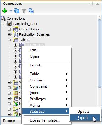 Exporting table statistics Exporting table statistics You can generate a set of SQL statements that allow you to restore the table statistics to the current state.