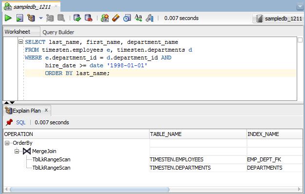 Viewing the execution plan of a statement Figure 5 10 Viewing the execution plan For more information about interpreting an execution plan, see "Optimizer plan" in the Oracle TimesTen In-Memory