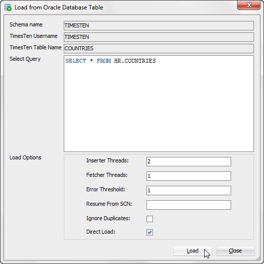Resume loading data from Oracle database tables statements. The direct load has better performance and scalability for large amounts of data. Locate the Load button. 5. Click Load.