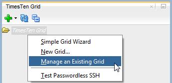 Working with the grid Figure 2 14 Select Manage an Existing Grid The Manage an Existing Grid dialog displays. Locate the Host Address text field. 2. In the Host Address field, specify the external address of the active management instance of your grid.