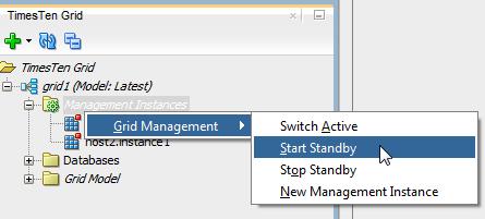 Working with management instances Control the standby management instance SQL Developer enables you to start or stop the standby management instance.