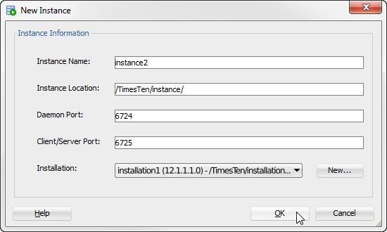 Working with data instances 6. From the Installation drop-down list, select the installation that you want TimesTen to use to create the instance.