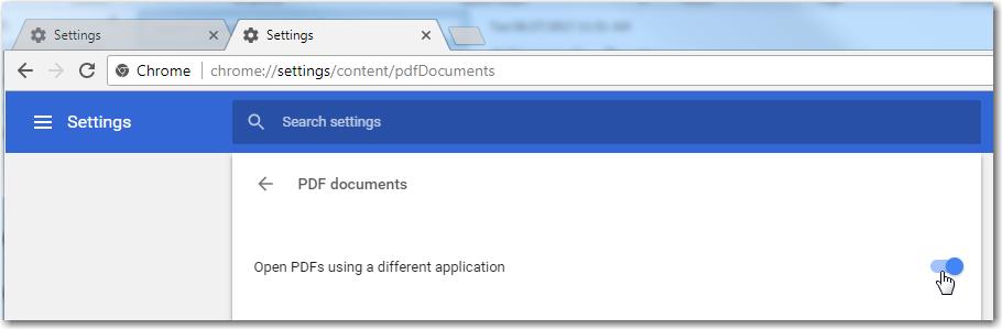 Disable PDF Viewer in Chrme: In the navigatin bar, type