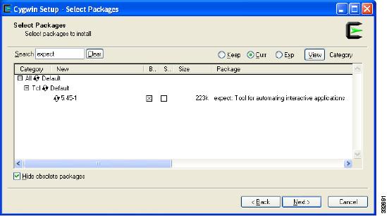 Running the Pre-Upgrade Utility Figure 13 Select Expect Packages Screen Step 18 Step 19 Expand the Category if necessary and check the Bin? check box. Click Next. In Cygwin 1.