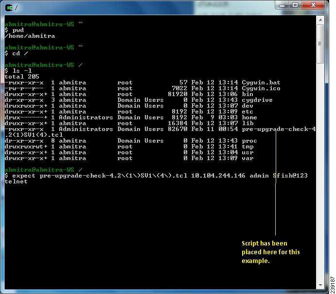 Running the Pre-Upgrade Utility Figure 18 Telnet Option Window You can use one of two methods of connectivity. Both Telnet or SSH ensure that the service is enabled on the VSM before using Cygwin.