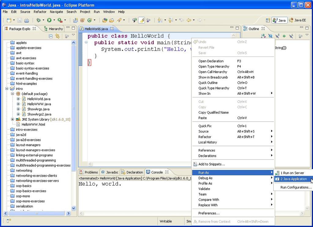 6.0_20 Check checkbox by newly added Java version and OK Eclipse: Running Programs Executing program from existing project Open existing project Double