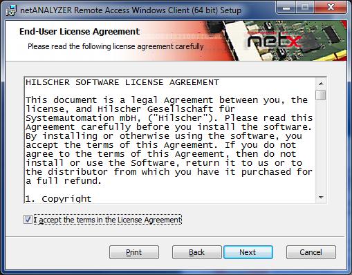 The screen Welcome to the netanalyzer Remote Access Windows Client is displayed: Figure 7: netanalyzer Remote Access Windows Client Setup Wizard: The Setup Wizard will install the netanalyzer Remote