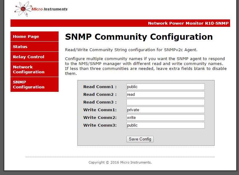 10. SNMP CONFIG PAGE admin and admin or admin and user defined Password gains access.