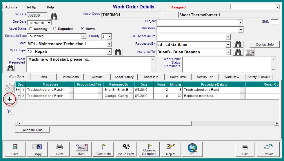 Find and select the work order from the Work Order Finder. Refer to the information on using the Work Order Finder utility, beginning on page 24 of this manual. 2. Click the Procs tab in the Work Order window.