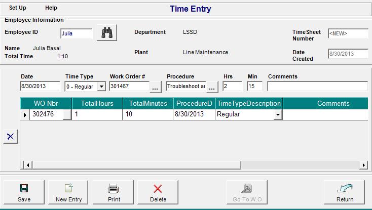 Adding Time Worked Using the Time Sheet Entry Utility 7. Enter the Procedure number or search for the procedure by selecting the ellipsis icon next to the field.
