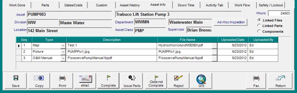 Reviewing Work Order Information in the Additional Tabs Asset Info Tab The Asset Info tab displays all the information for the