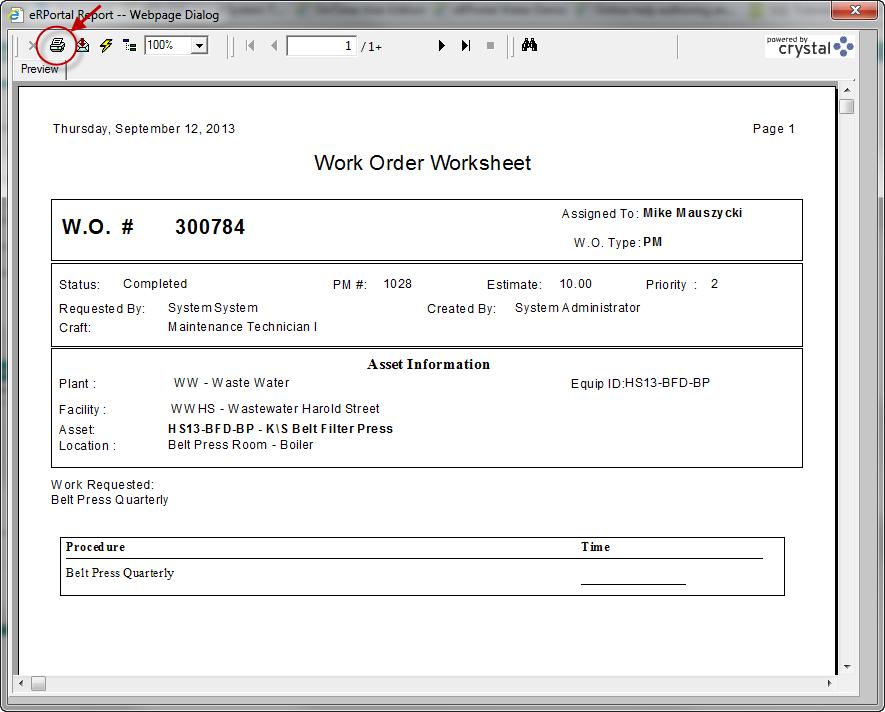 Printing and Exporting a Work Order Printing and Exporting a Work Order The Print button is found on both the Work Order Finder and the Work Order window.