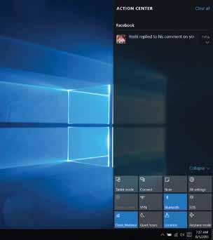 Action Centre: Windows 10 puts that on the right of the screen, where the charms bar was in Windows 8, with notifications from various apps at the top and your choice of various settings buttons at