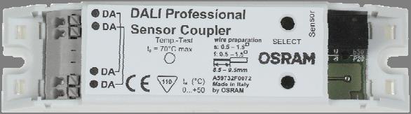 internal shortcut for throughwiring option Sensor Coupler wiring Mains voltage on DALI wires can destroy the device 1 Sensor per Sensorcoupler