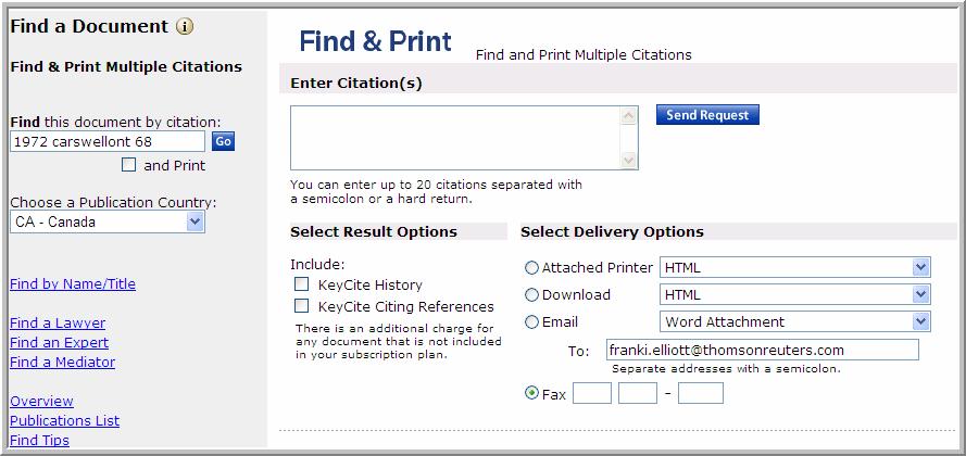 The Find & Print page is displayed (Figure 3-3). In the left frame, type a citation in the Find this document by citation text box.