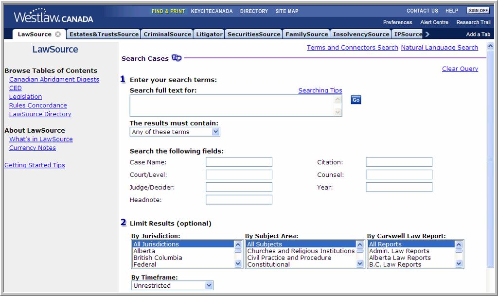 Figure 10-2: Cases Custom Search Template screen Searchable fields Using Terms and Connectors Searching Field searching is also