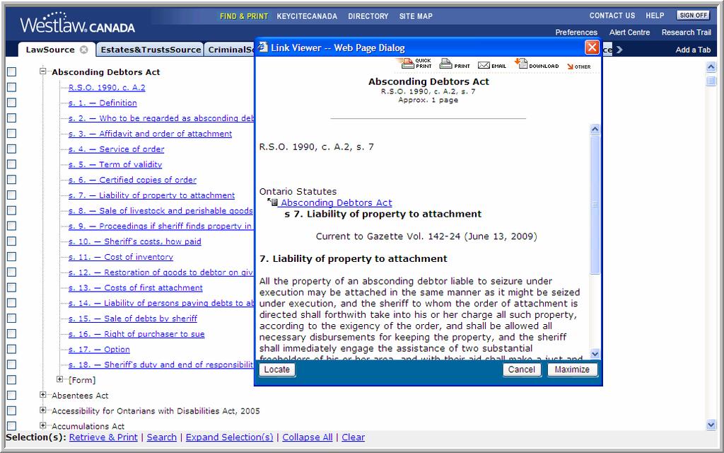 To view a statutory provision, rule or regulation, click the + sign to expand the heading to a document level. Click on the blue link to open the document (Figure 11-11).