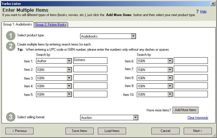 Chapter 4 Working with Your Listings May 25, 2005 Entering Multiple Items After you have selected a site, you will see the Enter Multiple Items screen.