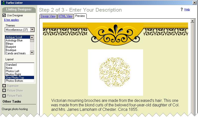 Chapter 4 Working with Your Listings May 25, 2005 Previewing Your Listing To see how your theme and layout look with your description and photos, click the Preview tab located behind the Design View
