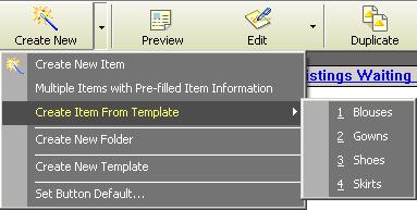 To create a new item from a template, you can select a template from the template list, and then click the Create Item From Template