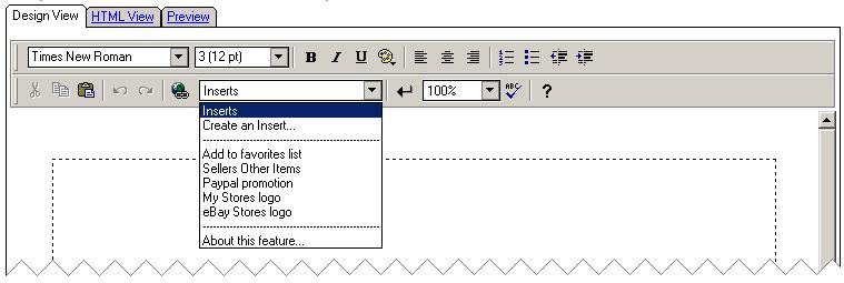 ebay Turbo Lister User Guide Version: 1.0 4)RE-USING TEXT AND GRAPHICS The Inserts feature allows you to create and store entries for re-use.
