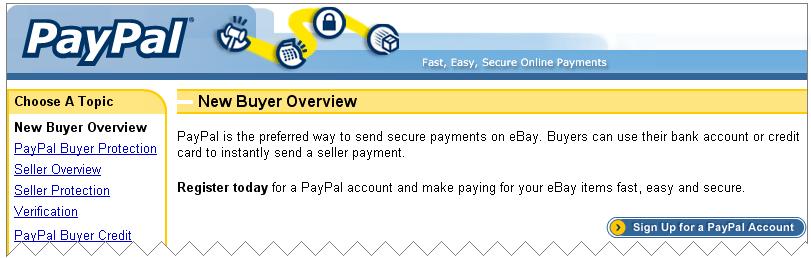 PayPal. The message includes a URL to the appropriate site.
