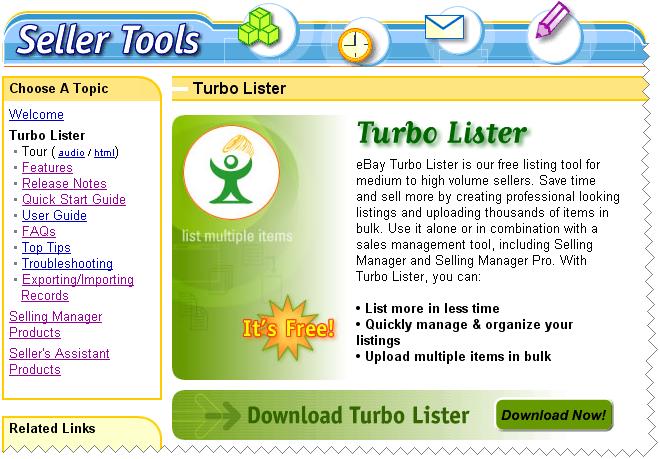 ebay Turbo Lister User Guide Version: 1.0 2)INSTALLING AND LAUNCHING YOUR TOOL This section explains how you install Turbo Lister. It also explains what you will see when you launch Turbo Lister.