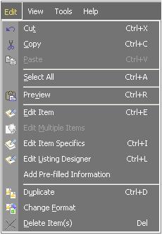 Chapter 1 Getting Started with Turbo Lister May 25, 2005 The Edit Menu The Edit menu contains the standard Windows edit commands Cut, Copy, Paste, Select All, and Delete.