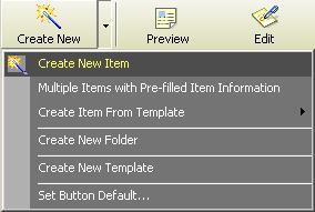 Chapter 1 Getting Started with Turbo Lister May 25, 2005 The Create New Menu The Create New menu includes the option of creating new templates and new folders as well as new items.