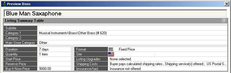 ebay Turbo Lister User Guide Version: 1.0 The Preview Item Screen The Preview Item screen provides a summary of all of the information that pertains to this item.