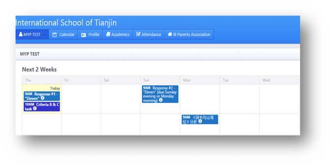 Academics and Reports Viewing your Child's Calendar Click on the Calendar tab.