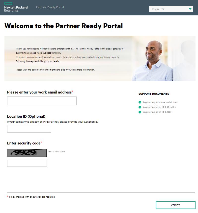 Search for your company Most users can find their company in the HPE Partner database by entering their email address. To register as a new user: 1. Enter your work email address. 2.