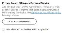 Privacy Policy, EULAs and Terms of Service: Click ADD LEGAL AGREEMENT to add End-User License Agreement, Terms of Service, or other user agreement.