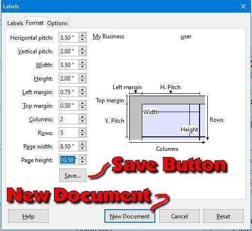 Creating a Label Base In the Labels dialog box, select the Format tab. In the Format section of the Labels dialog box, adjust the settings as shown in the illustration.