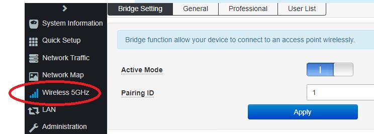 Pairing ID must match with the partner access point Important Wireless Bridge Notes: Master and slave's pairing ID must be the same;