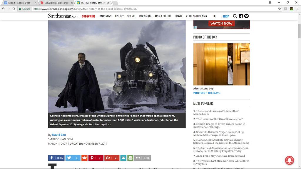 7. Open a new tab, and search for the following on Google: history of Orient Express train. Open the article entitled The True History of the Orient Express History Smithsonian. 8.