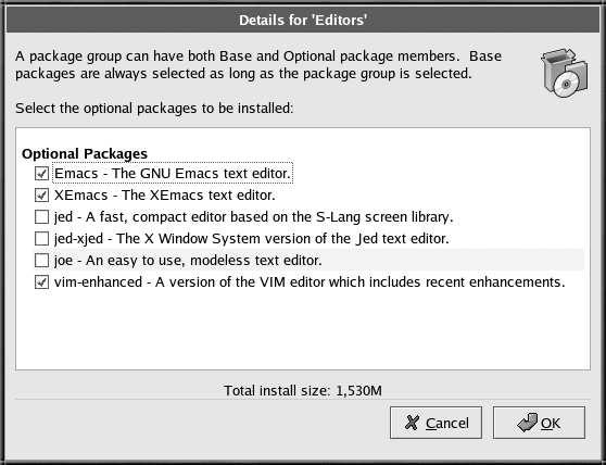 Chapter 3. Installing Red Hat Linux 67 Figure 3-26. Package Group Details To select packages individually, check the Select Individual Packages box at the bottom of the screen. 3.27.1.