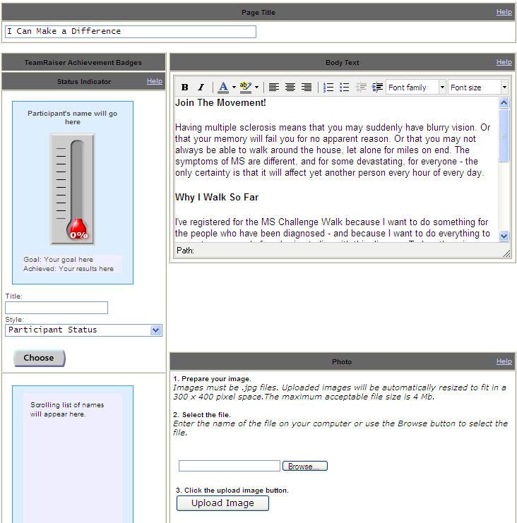 How you can edit your Personal Page 1 1. You can edit the headers and text of three paragraphs with your own message. 2.