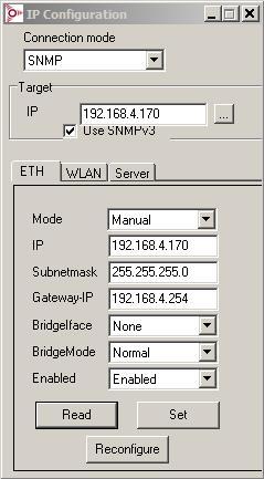 4.1.2 Setup using the SNMP protocol Certain gateways can only be configured with the SNMP protocol. Set the connection mode of the tool IP configuration accordingly.