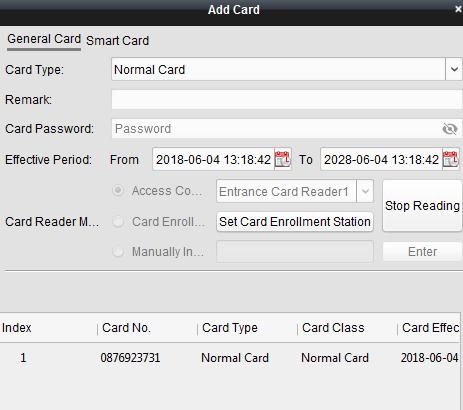 To auto read the card into the system from a card reader in the system, leave the option set to Card Reader Mode / Access Control and then