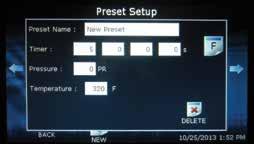 9 Press the Presets bar at the top of the Print Screen to select your New Preset. (5.9) Locate and select your New Preset. (5.0) Press ACCEPT. (5.) The Print Screen will now display your new settings.