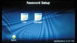 Operating Instructions 9. Passwords Setup (Manager Level Only) When logged in at a Manager Level, Passwords may be changed In the Setup menu.