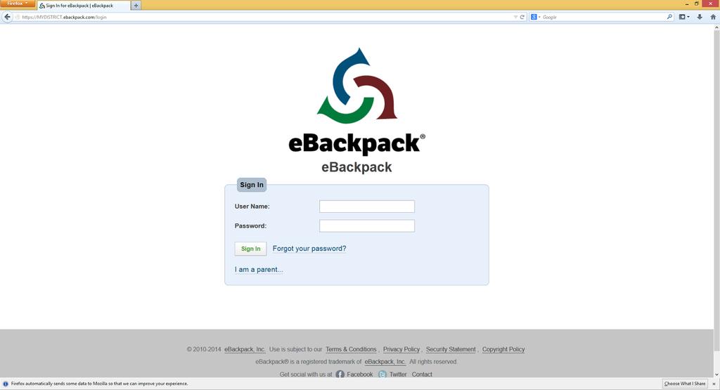 ebackpack Web Teacher Guide Page 3 of 21 Starting Out Your Account Login Page Your ebackpack Website Address Your web address will be provided by your ebackpack account administrator.