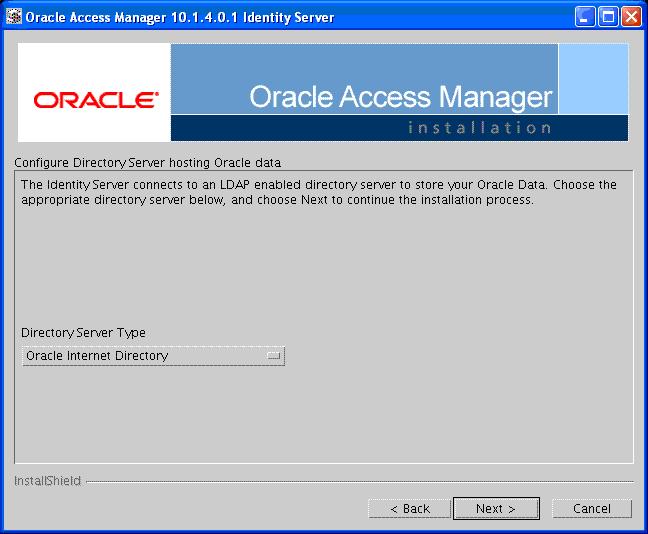 The installer then needs the OID information for the Oracle (repository) data.