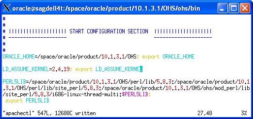 WebPass requires that the LD_ASSUME_KERNEL environment variable be set to a value of 2.4.19. This can be done in the apchectl configuration file: On Server 1: $cd /space/oracle/product/10.1.3.
