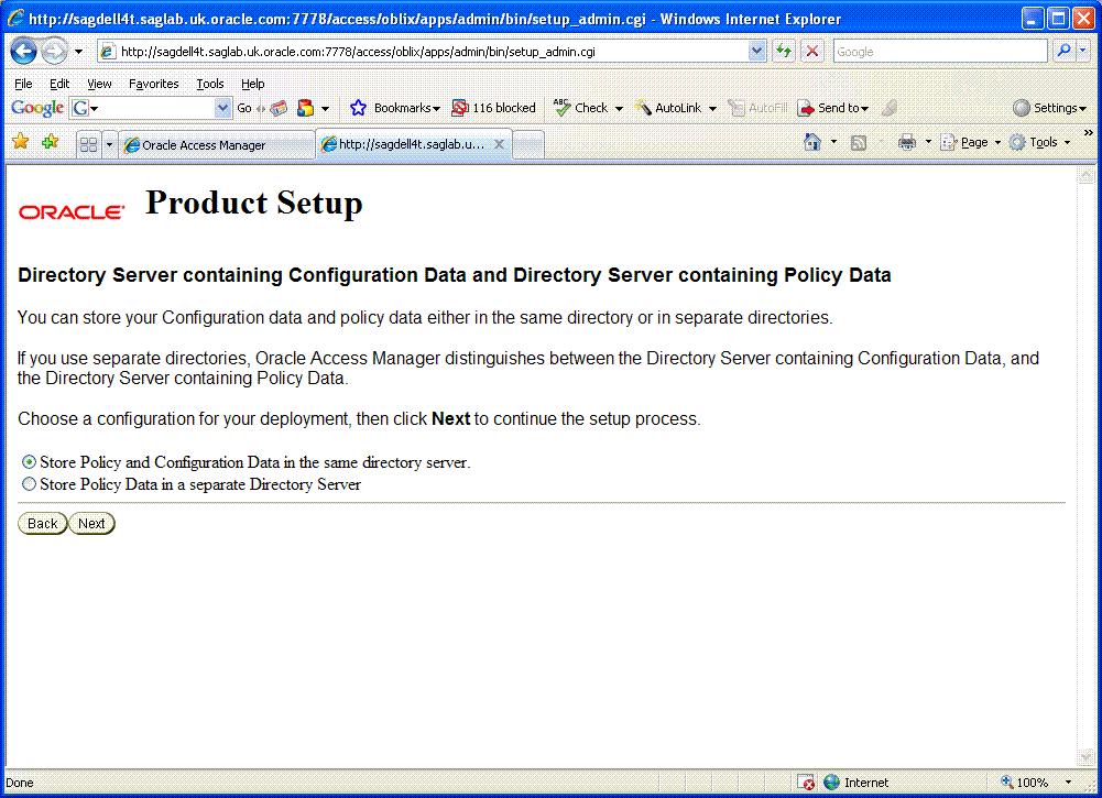 Policy and Configuration Data are in the same server. Click Next.